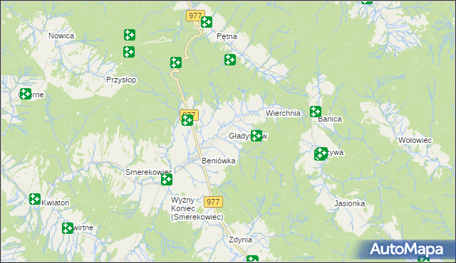 mapa Gładyszów, Gładyszów na mapie Targeo