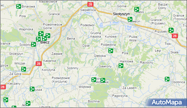 mapa Głęboka gmina Biecz, Głęboka gmina Biecz na mapie Targeo