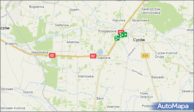 mapa Głębokie gmina Cyców, Głębokie gmina Cyców na mapie Targeo