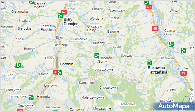 mapa Gliczarów Górny, Gliczarów Górny na mapie Targeo