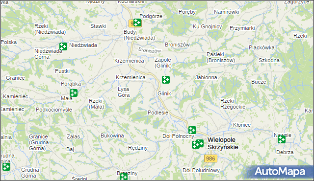 mapa Glinik gmina Wielopole Skrzyńskie, Glinik gmina Wielopole Skrzyńskie na mapie Targeo