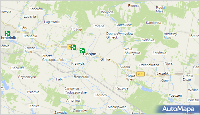 mapa Glinka gmina Gnojno, Glinka gmina Gnojno na mapie Targeo