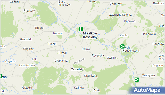 mapa Glinki gmina Miastków Kościelny, Glinki gmina Miastków Kościelny na mapie Targeo