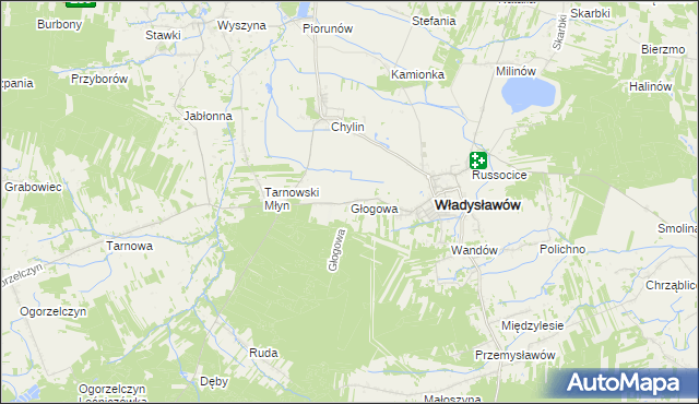 mapa Głogowa gmina Władysławów, Głogowa gmina Władysławów na mapie Targeo