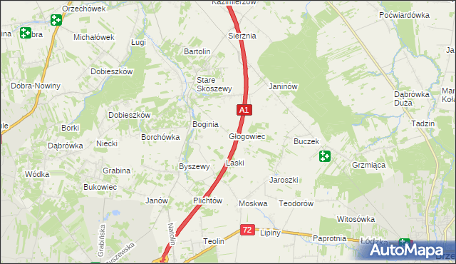 mapa Głogowiec gmina Nowosolna, Głogowiec gmina Nowosolna na mapie Targeo