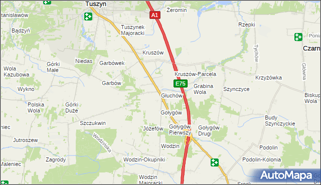 mapa Głuchów gmina Tuszyn, Głuchów gmina Tuszyn na mapie Targeo