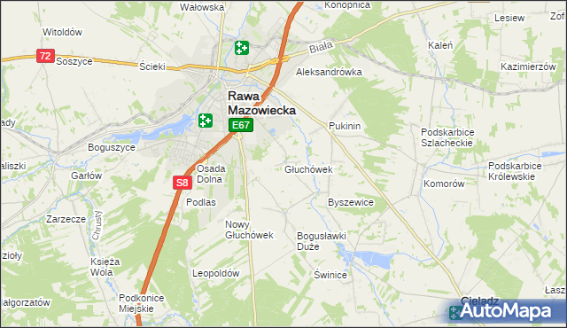 mapa Głuchówek gmina Rawa Mazowiecka, Głuchówek gmina Rawa Mazowiecka na mapie Targeo