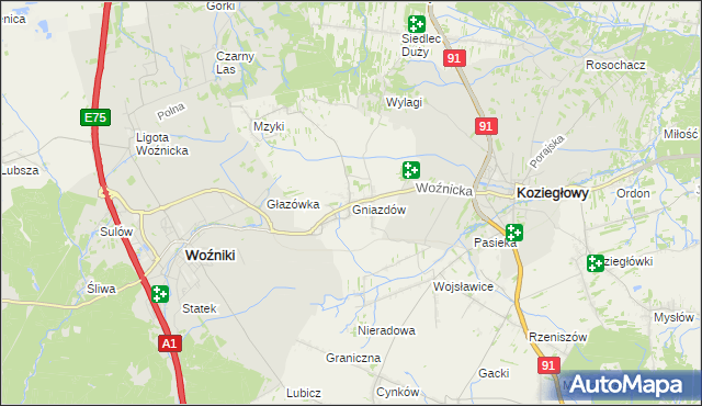 mapa Gniazdów gmina Koziegłowy, Gniazdów gmina Koziegłowy na mapie Targeo