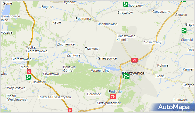 mapa Gnieszowice, Gnieszowice na mapie Targeo