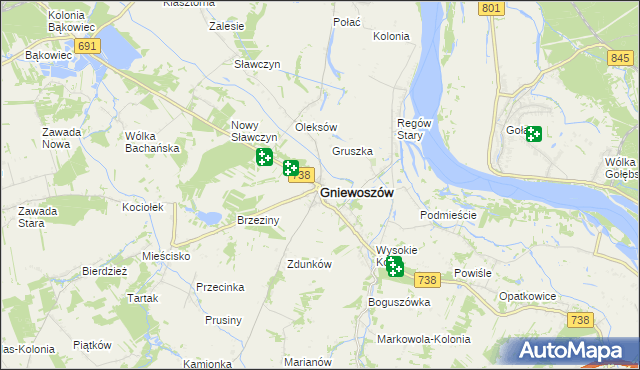 mapa Gniewoszów powiat kozienicki, Gniewoszów powiat kozienicki na mapie Targeo