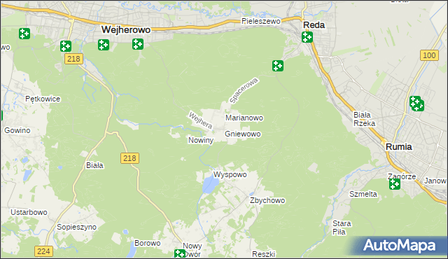 mapa Gniewowo gmina Wejherowo, Gniewowo gmina Wejherowo na mapie Targeo