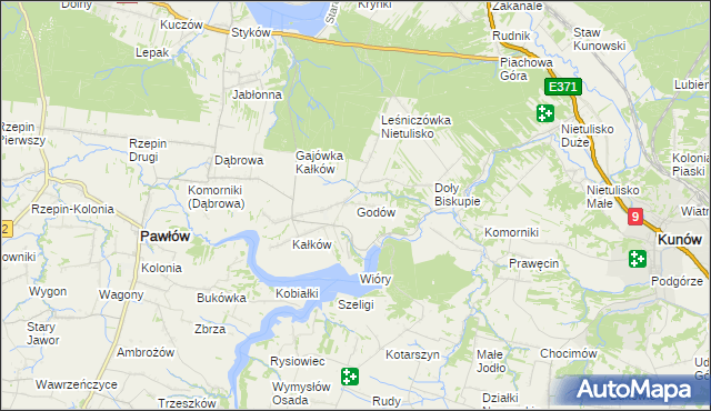mapa Godów gmina Pawłów, Godów gmina Pawłów na mapie Targeo