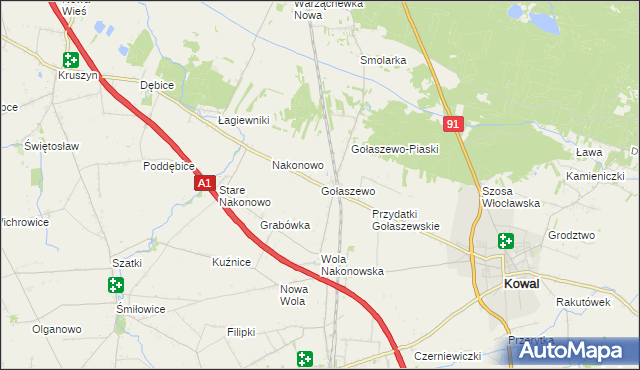mapa Gołaszewo gmina Kowal, Gołaszewo gmina Kowal na mapie Targeo