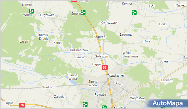 mapa Gołaszyn gmina Łuków, Gołaszyn gmina Łuków na mapie Targeo