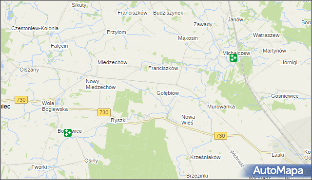 mapa Gołębiów gmina Jasieniec, Gołębiów gmina Jasieniec na mapie Targeo