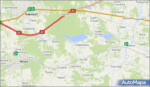 mapa Gołębiówka gmina Kałuszyn, Gołębiówka gmina Kałuszyn na mapie Targeo