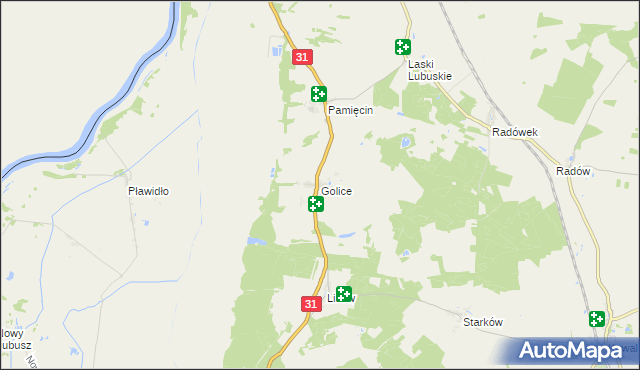 mapa Golice gmina Słubice, Golice gmina Słubice na mapie Targeo