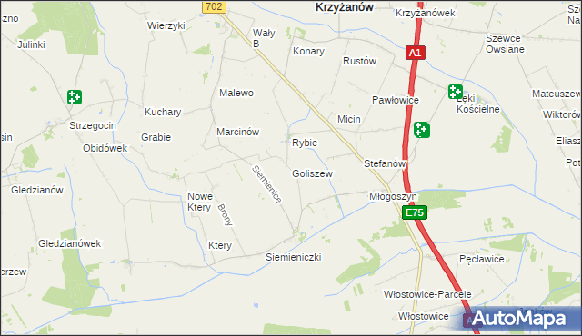 mapa Goliszew gmina Krzyżanów, Goliszew gmina Krzyżanów na mapie Targeo