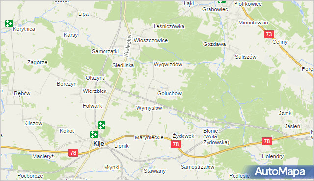 mapa Gołuchów gmina Kije, Gołuchów gmina Kije na mapie Targeo