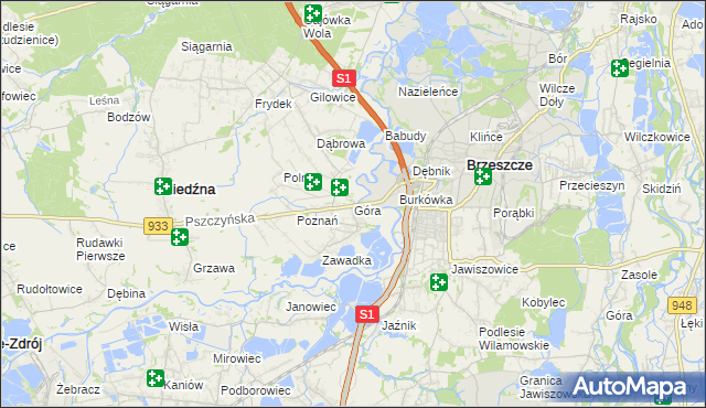 mapa Góra gmina Miedźna, Góra gmina Miedźna na mapie Targeo