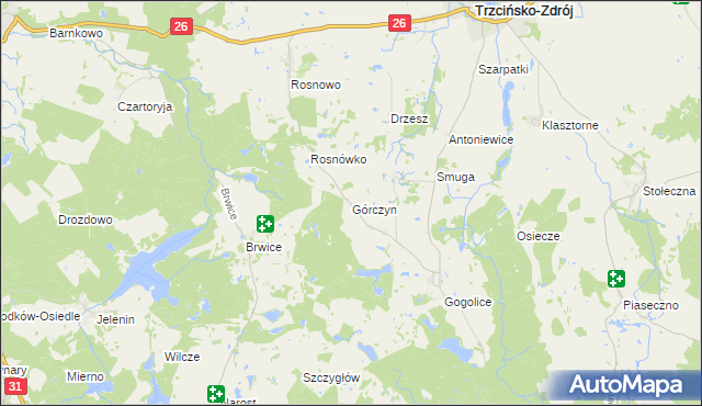 mapa Górczyn gmina Trzcińsko-Zdrój, Górczyn gmina Trzcińsko-Zdrój na mapie Targeo