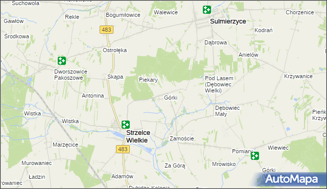 mapa Górki gmina Strzelce Wielkie, Górki gmina Strzelce Wielkie na mapie Targeo