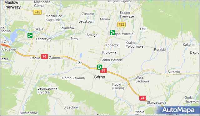 mapa Górno-Parcele, Górno-Parcele na mapie Targeo