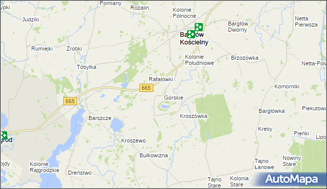 mapa Górskie gmina Bargłów Kościelny, Górskie gmina Bargłów Kościelny na mapie Targeo