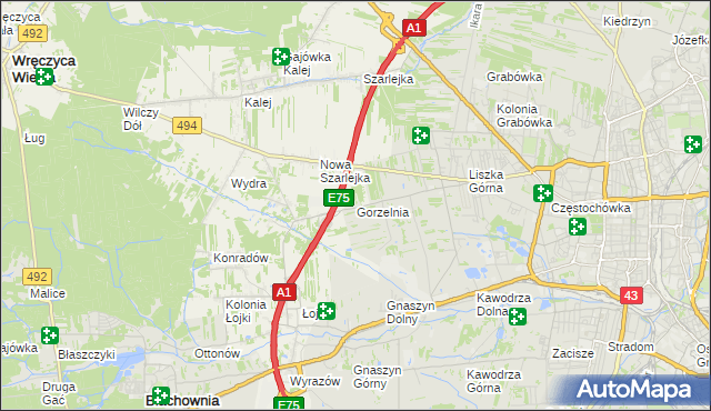 mapa Gorzelnia gmina Blachownia, Gorzelnia gmina Blachownia na mapie Targeo