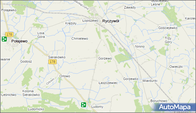 mapa Gorzewo gmina Ryczywół, Gorzewo gmina Ryczywół na mapie Targeo