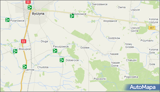 mapa Gosław gmina Byczyna, Gosław gmina Byczyna na mapie Targeo