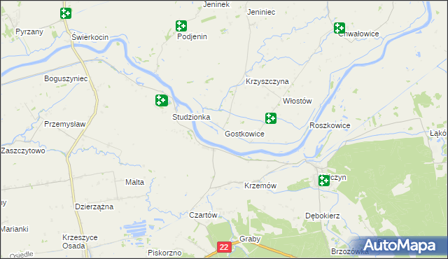 mapa Gostkowice gmina Bogdaniec, Gostkowice gmina Bogdaniec na mapie Targeo