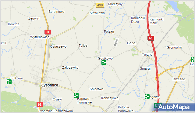 mapa Gostkowo gmina Łysomice, Gostkowo gmina Łysomice na mapie Targeo