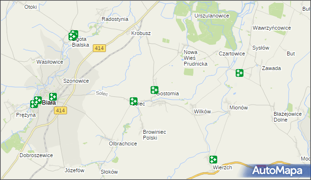 mapa Gostomia gmina Biała, Gostomia gmina Biała na mapie Targeo