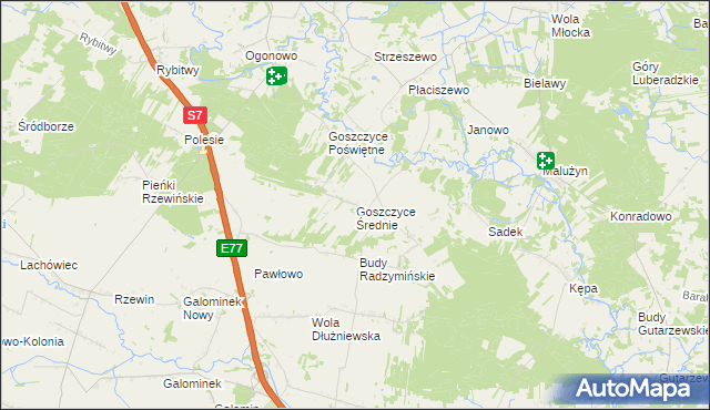 mapa Goszczyce Średnie, Goszczyce Średnie na mapie Targeo