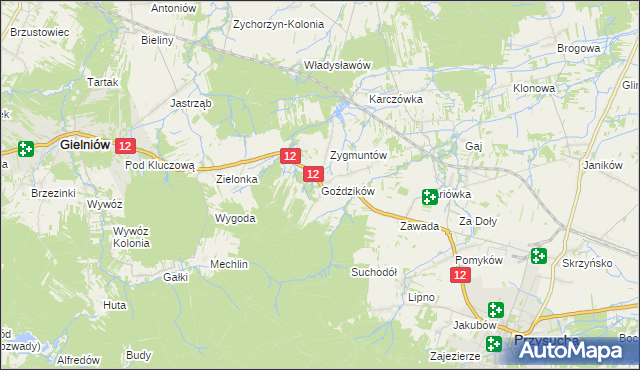 mapa Goździków gmina Gielniów, Goździków gmina Gielniów na mapie Targeo