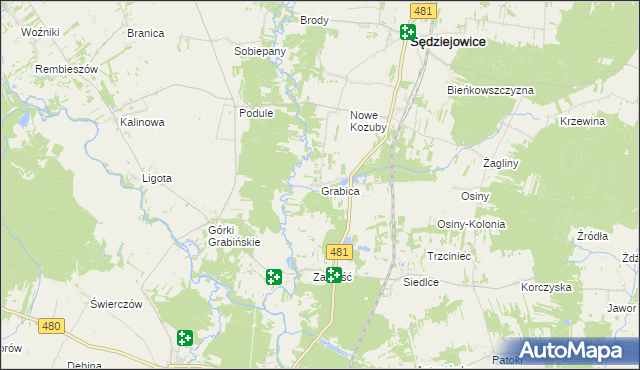 mapa Grabica gmina Sędziejowice, Grabica gmina Sędziejowice na mapie Targeo