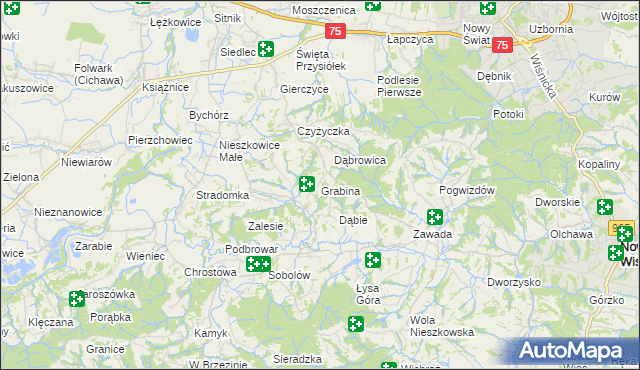 mapa Grabina gmina Bochnia, Grabina gmina Bochnia na mapie Targeo