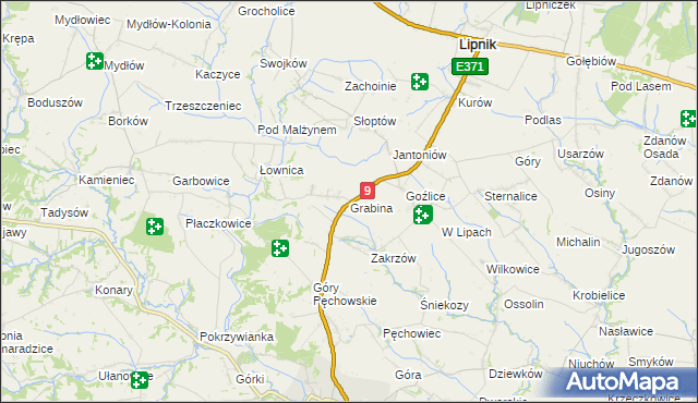 mapa Grabina gmina Klimontów, Grabina gmina Klimontów na mapie Targeo