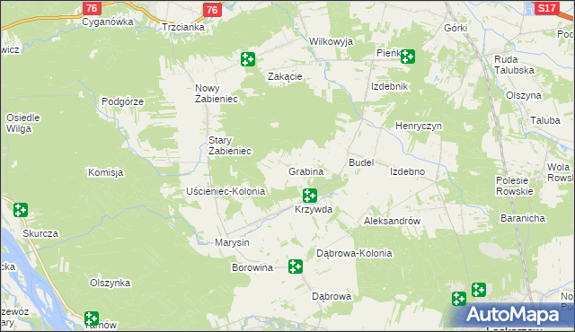 mapa Grabina gmina Łaskarzew, Grabina gmina Łaskarzew na mapie Targeo