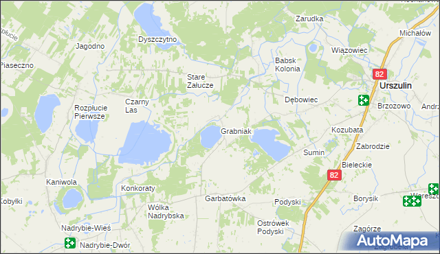 mapa Grabniak gmina Urszulin, Grabniak gmina Urszulin na mapie Targeo