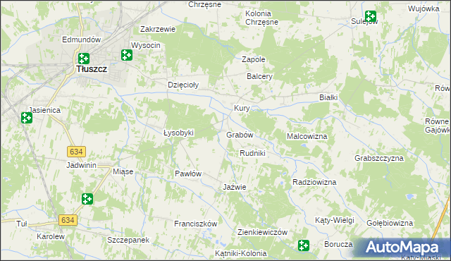 mapa Grabów gmina Tłuszcz, Grabów gmina Tłuszcz na mapie Targeo