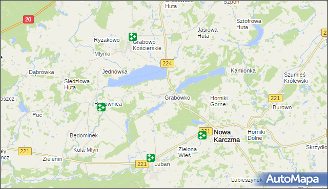 mapa Grabówko gmina Nowa Karczma, Grabówko gmina Nowa Karczma na mapie Targeo