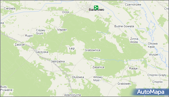 mapa Grabownica gmina Baranowo, Grabownica gmina Baranowo na mapie Targeo