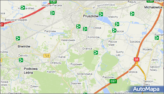 mapa Granica gmina Michałowice, Granica gmina Michałowice na mapie Targeo