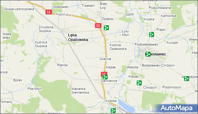 mapa Granice gmina Łęka Opatowska, Granice gmina Łęka Opatowska na mapie Targeo