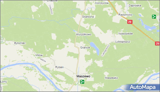 mapa Granice gmina Maszewo, Granice gmina Maszewo na mapie Targeo