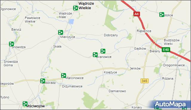 mapa Granowice, Granowice na mapie Targeo