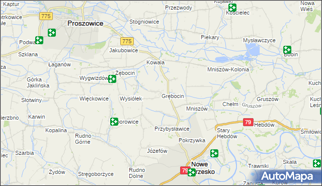 mapa Grębocin gmina Nowe Brzesko, Grębocin gmina Nowe Brzesko na mapie Targeo