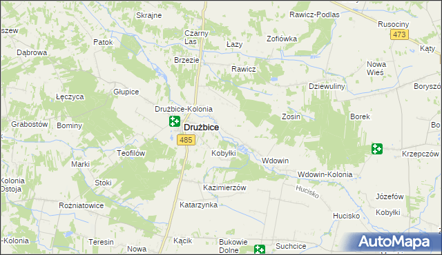 mapa Gręboszów gmina Drużbice, Gręboszów gmina Drużbice na mapie Targeo